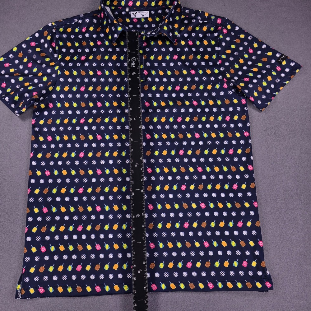 Pickle Ball Yatta Golf Mens Medium Polo Shirt Blue‎ with All Over Print AOP - Picture 8 of 8